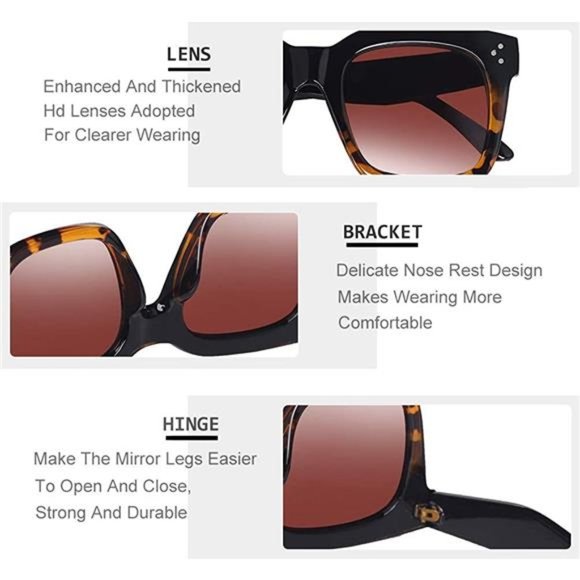 2pcs Vintage Women Oversized Sunglasses Designer Luxury Square UV400 Protection - Picture 4 of 7